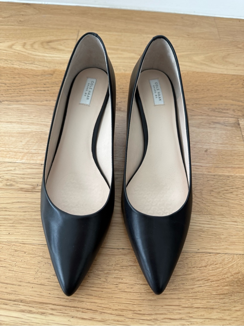 Cole Haan Black Pointed Toe Leather Heels